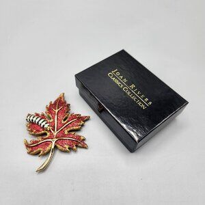 Joan Rivers Pave Red Crystal Maple Leaf Caterpillar Brooch Classics Collection